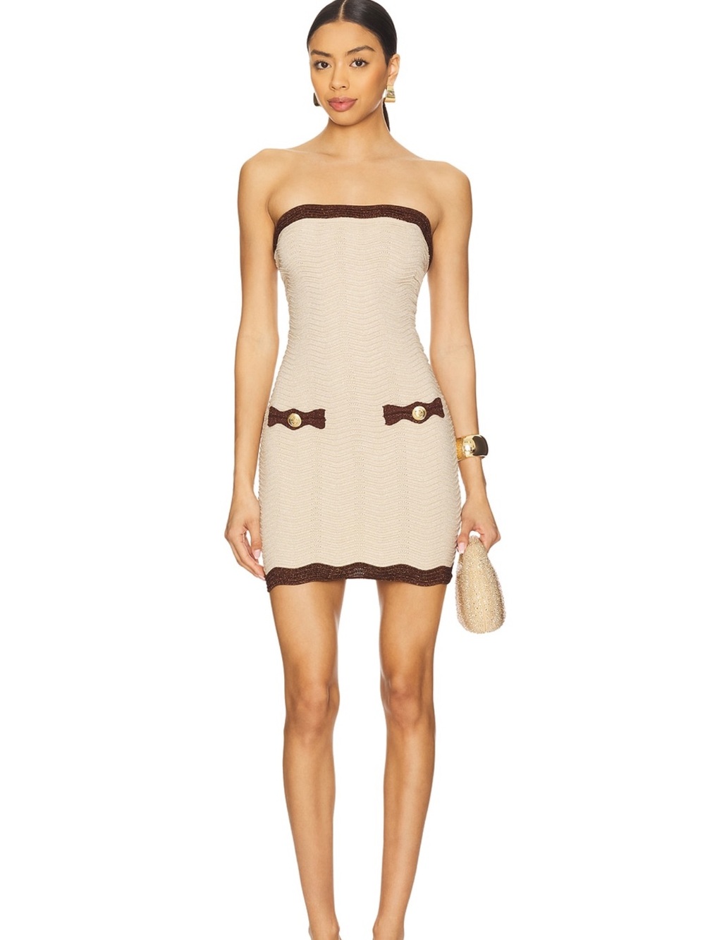 Retrofete Mavis Knit Dress in Metallic Chestnut & Bone